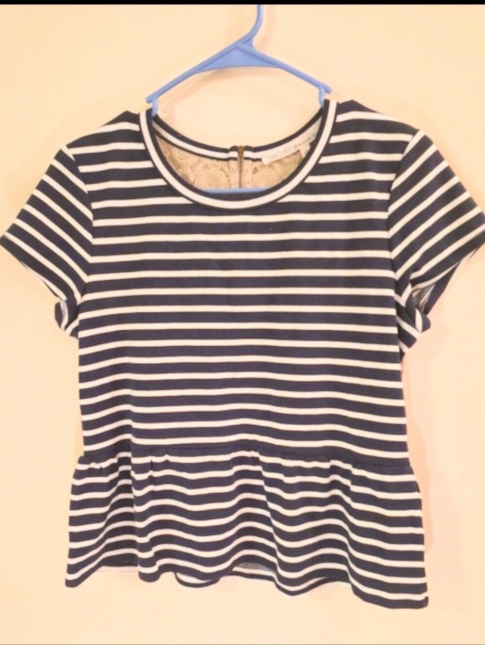 NWT Rachel Roy Striped Peplum Top - Nautical - Crochet Back - Preppy - Size L